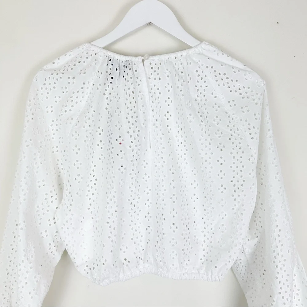 NWT DKNY Jeans Cotton Eyelet Cropped Blouse